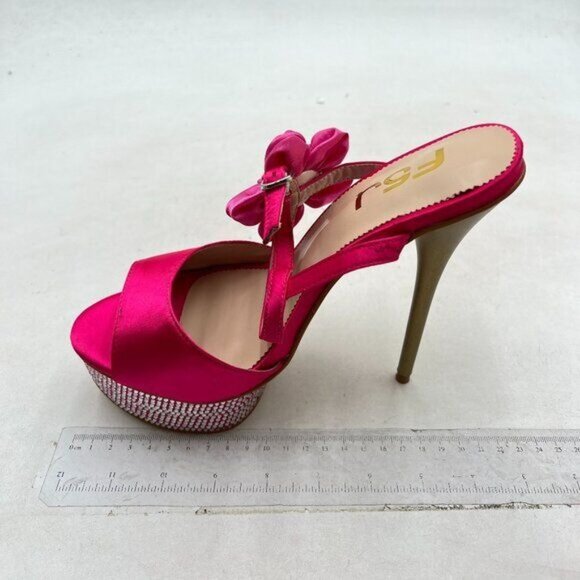 FSJ Women Open Toe Platform Sandals Ankle Strap High Stiletto Heel Flower Pink - Picture 1 of 7